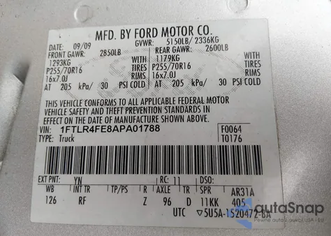 2010 Ford Ranger Sport/Xlt из США, поврежденный, VIN 1FTLR4FE8APA01788